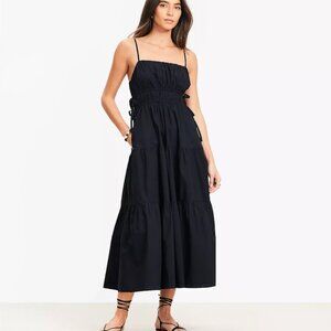 NWT Loft Pleated Side Tie Strappy Midi Pocket Dress Black L 12